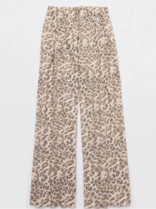 Aerie Street Trouser Neutral Leopard Wide-Leg Pants - Picture 3 of 8
